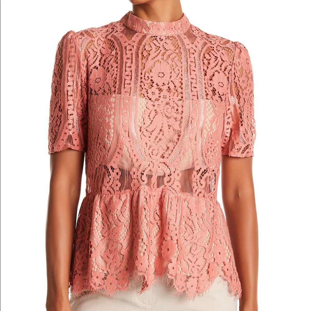 Wayf Stolen Kiss Lace Peplum Top Mahogany Medium